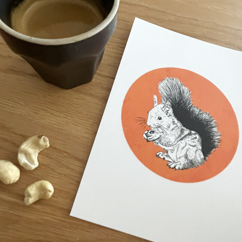 karte mit eichhörnchen, illustriert