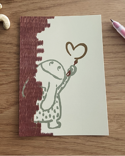 karte heartful, illustrierter character, welcher ein Herz zeichnet